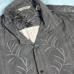 Tommy Bahama Silk Button Down Shirt Mens XL Grey Palm Leaf Tropical Camp Collar
